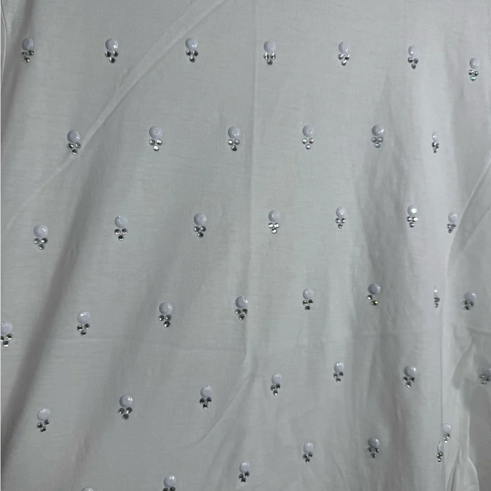 J. Crew White Embellished Short Sleeve Tee Size Small